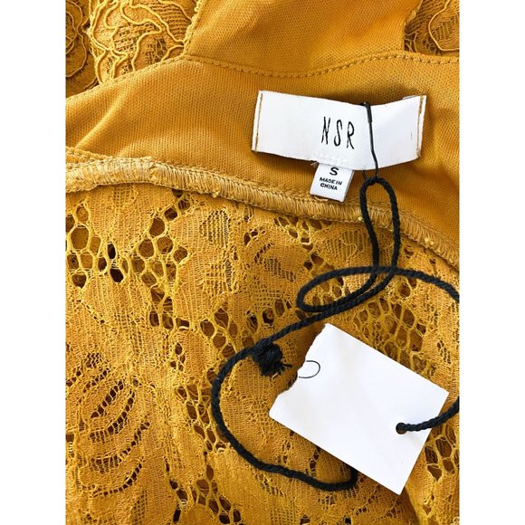 NSR Marigold Yellow Lace Sleeveless V-Neck Dress Small NEW with Tag - Picture 3 of 3